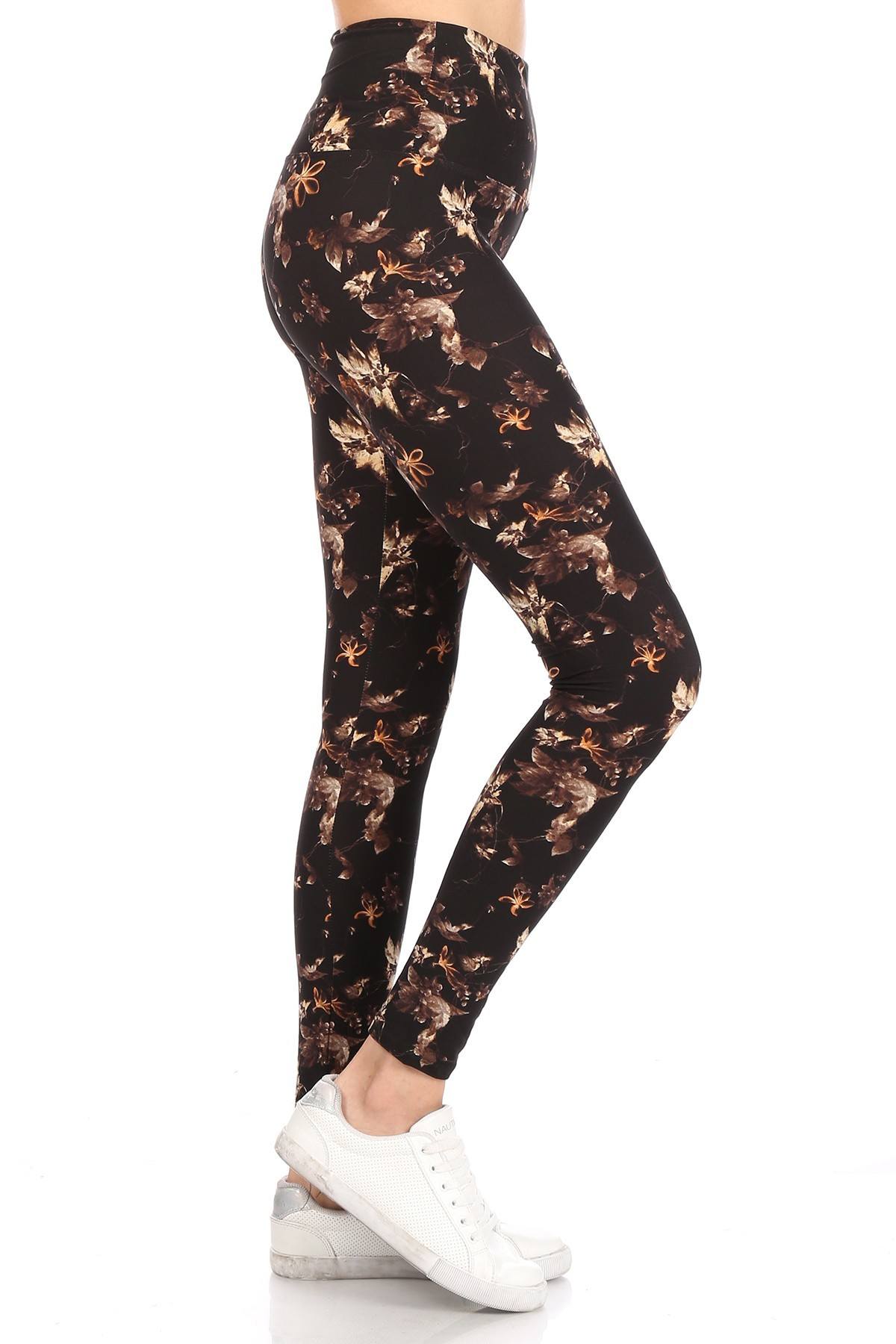 5-inch Long Yoga Style Banded Lined Multi Printed Knit Legging With High Waist - Black