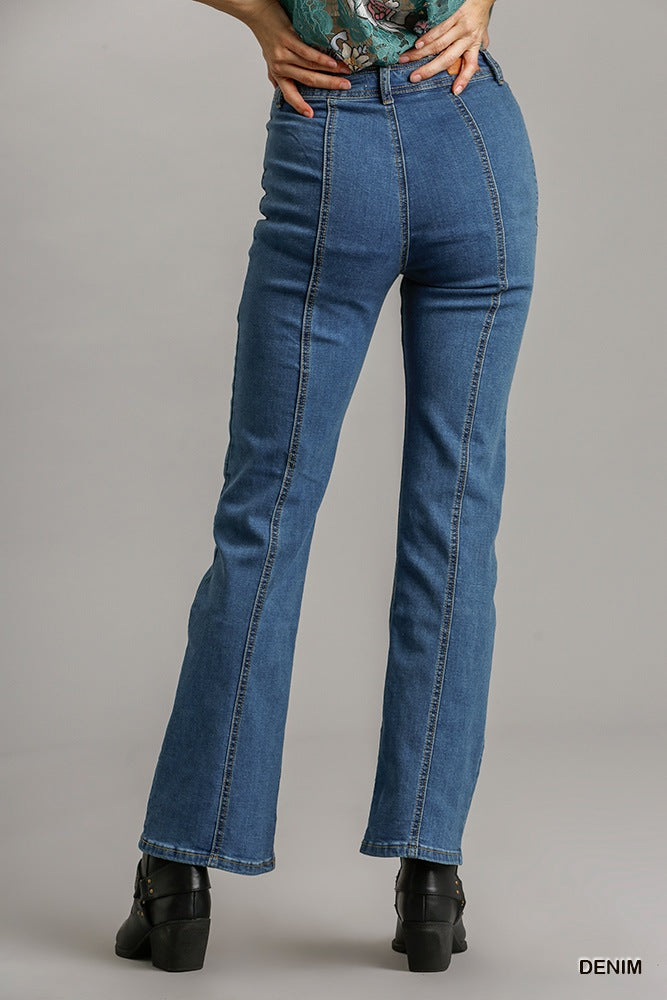 Panel Straight Cut Denim Jeans