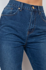 Dark Blue Cuffed-button Mom Jeans
