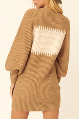 A Ribbed Knit Sweater Mini Dress Camel hue - iCmart
