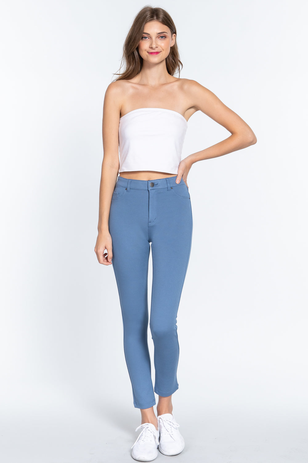 5-pockets Shape Skinny Ponte Mid-rise Pants Blue