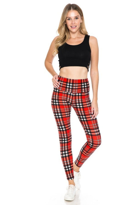 5-inch Long Yoga Style Banded Lined Tie Dye Printed Knit Legging With High Waist - Red/Black