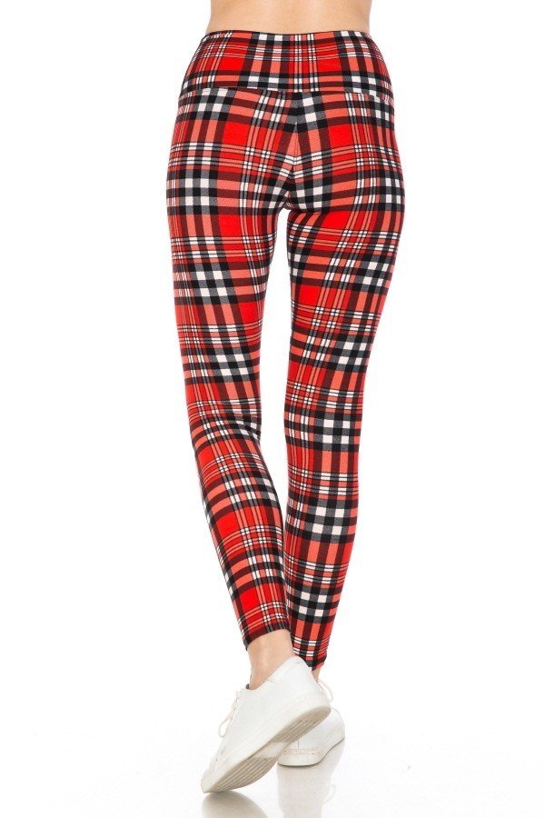 5-inch Long Yoga Style Banded Lined Tie Dye Printed Knit Legging With High Waist - Red/Black