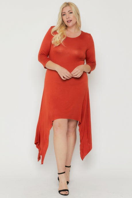 Asymmetrical Raw Edge Hem Solid Dress Red
