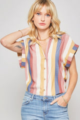 Woven Shirt In Multicolor Striped With Collared Neckline