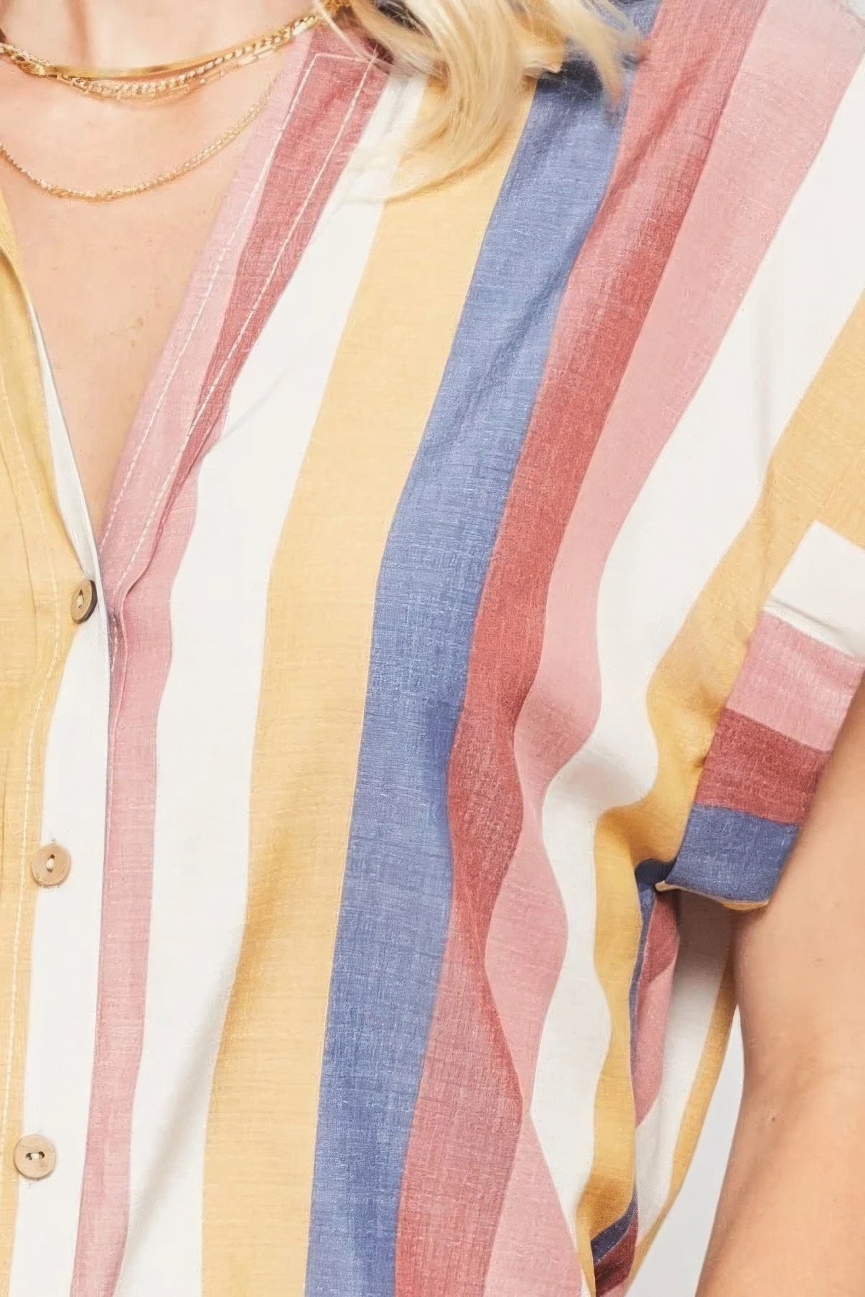 Woven Shirt In Multicolor Striped With Collared Neckline