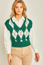 Argyle Print Sweater Vest Green
