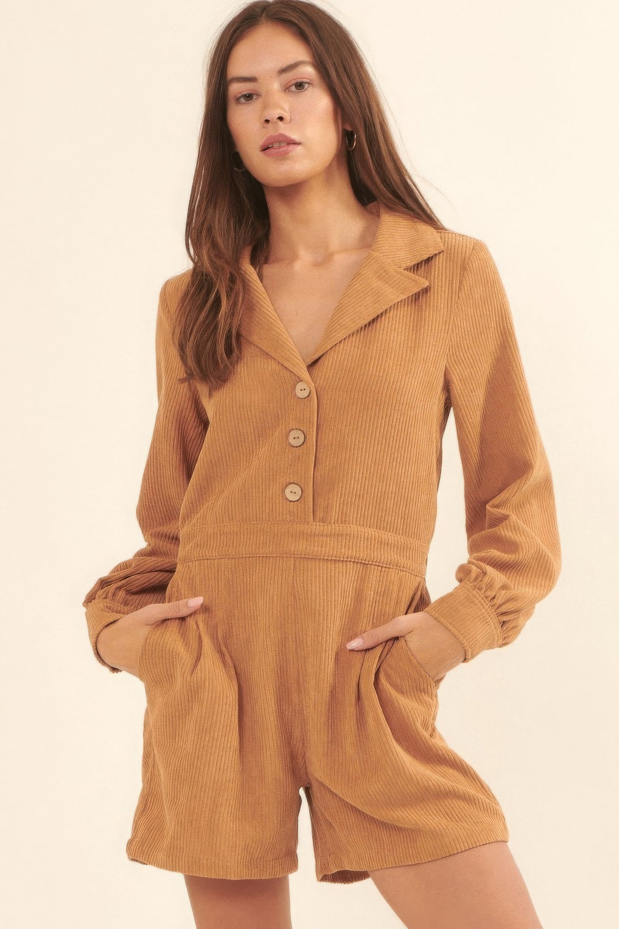 A Woven Corduroy Romper Taupe 