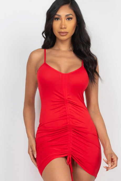 Adjustable Ruched Front Detail Mini Dress Red
