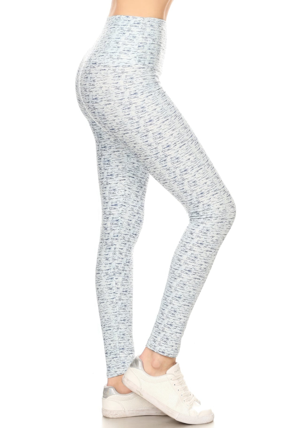 5-inch Long Yoga Style Banded Lined Multi Printed Knit Legging With High Waist - White