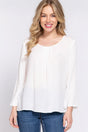 3/4 Roll Up Slv Pleated Blouse White