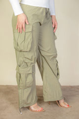 Plus Size Flap Pockets Drawstring Ruched Parachute Pants